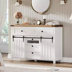 Mobile buffet rustico, credenza con 5 cassetti e ante scorrevoli a fienile, mobile bar in legno con ripiano regolabile