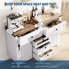 Mobile buffet rustico, credenza con 5 cassetti e ante scorrevoli a fienile, mobile bar in legno con ripiano regolabile