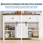 Mobile buffet rustico, credenza con 5 cassetti e ante scorrevoli a fienile, mobile bar in legno con ripiano regolabile