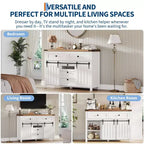 Mobile buffet rustico, credenza con 5 cassetti e ante scorrevoli a fienile, mobile bar in legno con ripiano regolabile