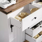 Mobile buffet rustico, credenza con 5 cassetti e ante scorrevoli a fienile, mobile bar in legno con ripiano regolabile