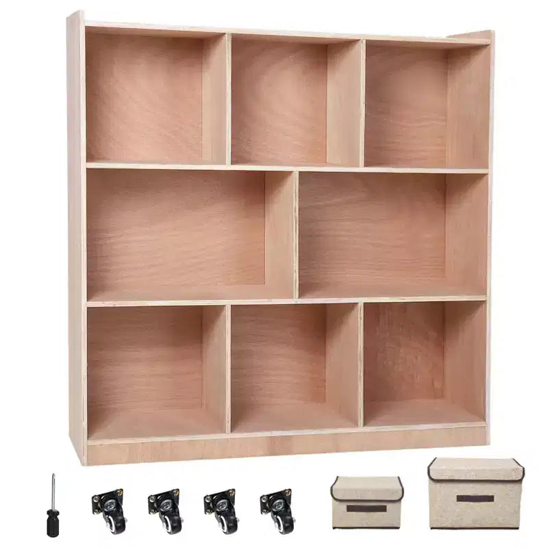 Armadietto a 8 Scomparti per Classi, Armadietto con Superficie Liscia Smaltata, Armadietto per Aula, Mobile Contenitore con 4 Ruote, 2 Scatole Contenitore