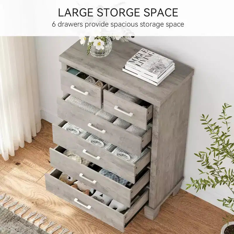 Comò per Camera da Letto con 6 Cassetti, Cassettiera Alta 45 con Spazio Contenitivo, Cassettiera Grande per Armadio, Mobile Contenitore in Legno per Ingresso