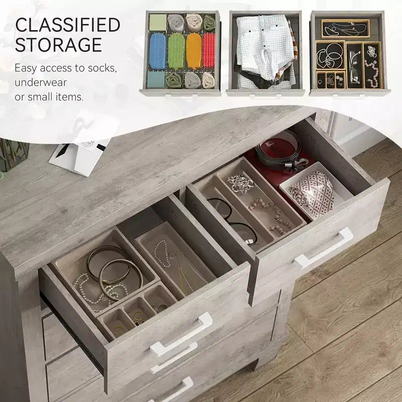 Comò per Camera da Letto con 6 Cassetti, Cassettiera Alta 45 con Spazio Contenitivo, Cassettiera Grande per Armadio, Mobile Contenitore in Legno per Ingresso
