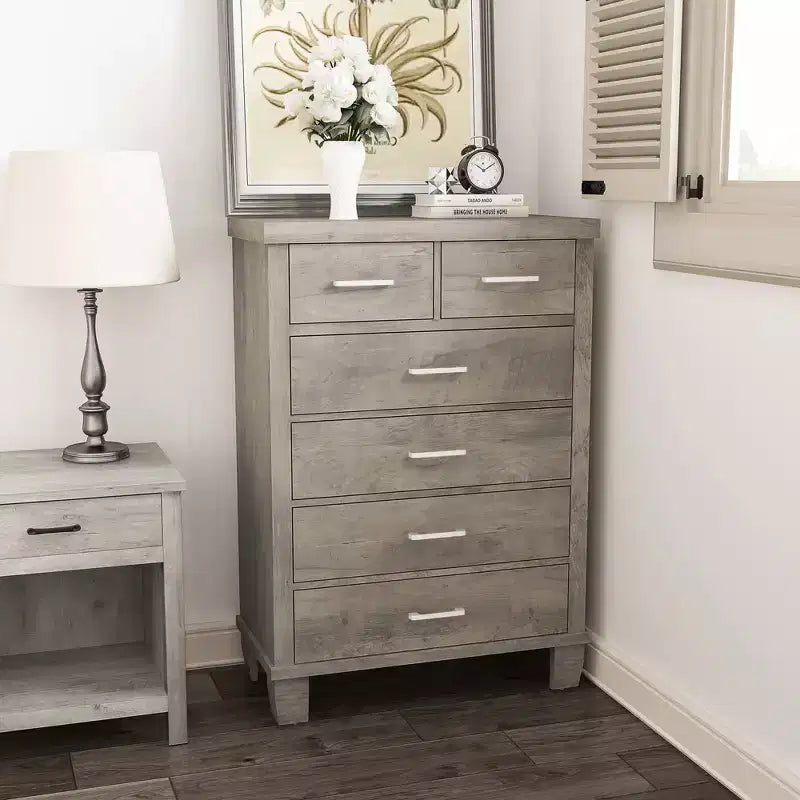 Comò per Camera da Letto con 6 Cassetti, Cassettiera Alta 45 con Spazio Contenitivo, Cassettiera Grande per Armadio, Mobile Contenitore in Legno per Ingresso