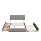 Letto Imbottito con 2 Cassetti e 1 Letto Estraibile Twin XL in Lino Queen Size - Beige Scuro