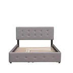 Letto Imbottito con 2 Cassetti e 1 Letto Estraibile Twin XL in Lino Queen Size - Beige Scuro