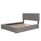 Letto Imbottito con 2 Cassetti e 1 Letto Estraibile Twin XL in Lino Queen Size - Beige Scuro