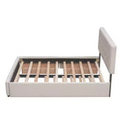 Letto Imbottito con 2 Cassetti e 1 Letto Estraibile Twin XL in Lino Queen Size - Beige Scuro