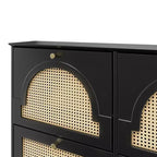 Scarpiera con ribalta stretta e armadietto per scarpe Whisen con 4 cassetti a ribalta e ante in rattan, 2 ganci argentati
