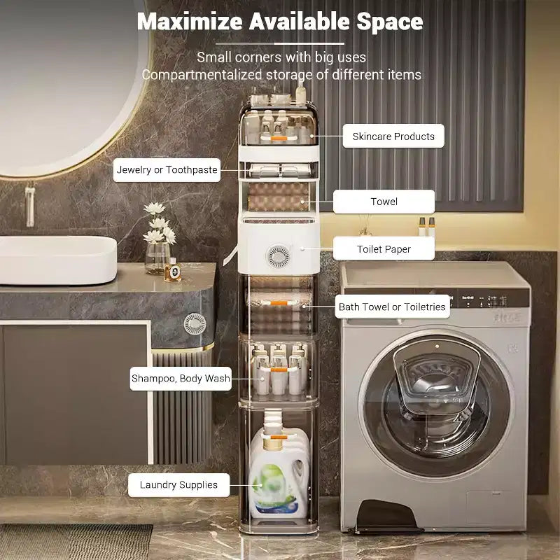 Mobiletto salvaspazio ultra sottile per bagno - Organizzatore stretto con ruote per lavanderia/cucina/ufficio, pronto all'uso