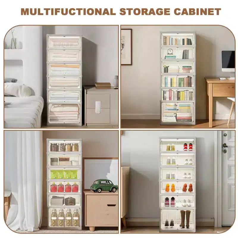 Scarpiera Pieghevole a 9 Ripiani, Scarpiera Pieghevole con Coperchi e Anta Magnetica Trasparente, Scatole Porta Scarpe per Ingresso
