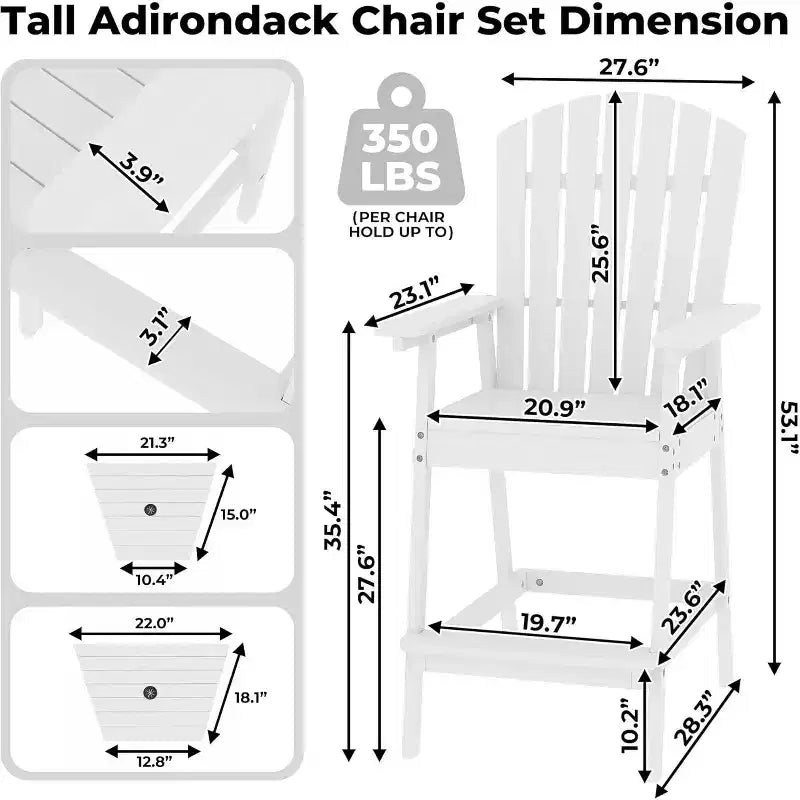 2 sedie da bar Adirondack alte da patio, sgabelli da bar Adirondack da esterno con vassoio di collegamento, sedia da sgabello da bar con schienale alto