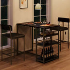 Counter Height Kitchen Table with 2 Upholstered Bar Stools, Wood Dining Table Chairs Set for 2 with Storage Shelves, for Small Space, Apartment