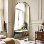 PexFix Specchio a figura intera ad arco 31 pollici L x 71 pollici H, da pavimento indipendente, con cornice in metallo, specchio a muro grande, colore nero