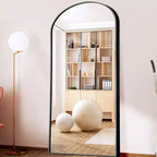 PexFix Specchio a figura intera ad arco 31 pollici L x 71 pollici H, da pavimento indipendente, con cornice in metallo, specchio a muro grande, colore nero