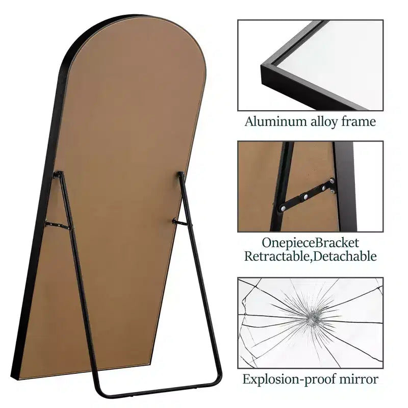 PexFix Specchio a figura intera ad arco 31 pollici L x 71 pollici H, da pavimento indipendente, con cornice in metallo, specchio a muro grande, colore nero