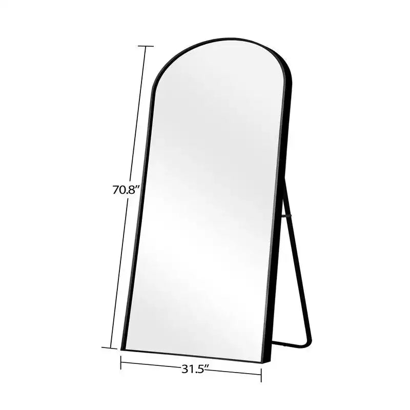 PexFix Specchio a figura intera ad arco 31 pollici L x 71 pollici H, da pavimento indipendente, con cornice in metallo, specchio a muro grande, colore nero