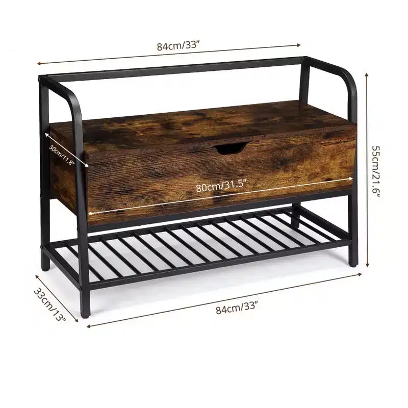 GustoWave Scarpiera a Panca, Panca Porta Scarpe con Coperchio Sollevabile, Panca da Ingresso, Scarpiera in Metallo e Legno per Ingresso, Camera da Letto, Armadio, Soggiorno