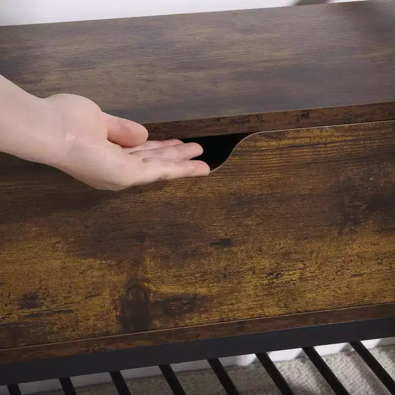 GustoWave Scarpiera a Panca, Panca Porta Scarpe con Coperchio Sollevabile, Panca da Ingresso, Scarpiera in Metallo e Legno per Ingresso, Camera da Letto, Armadio, Soggiorno