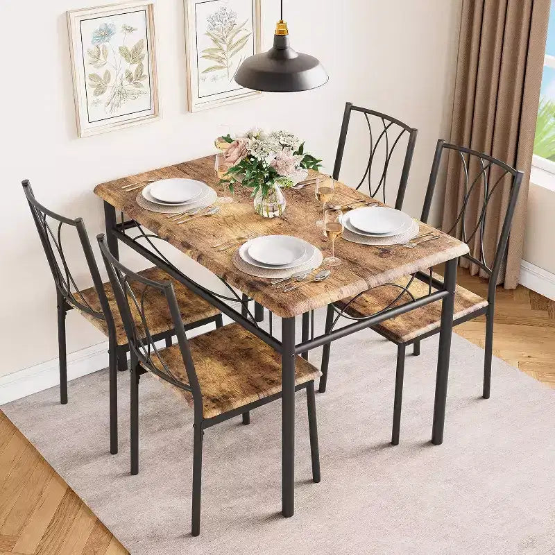 Set da Pranzo per 4 Persone, Tavolo Quadrato da 75cm con Sedie Imbottite, Set Cucina Compatto da 5 Pezzi, Angolo Colazione Facile da Montare per Appartamenti
