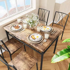Set da Pranzo per 4 Persone, Tavolo Quadrato da 75cm con Sedie Imbottite, Set Cucina Compatto da 5 Pezzi, Angolo Colazione Facile da Montare per Appartamenti