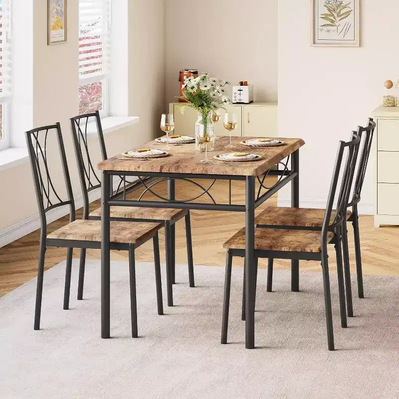 Set da Pranzo per 4 Persone, Tavolo Quadrato da 75cm con Sedie Imbottite, Set Cucina Compatto da 5 Pezzi, Angolo Colazione Facile da Montare per Appartamenti