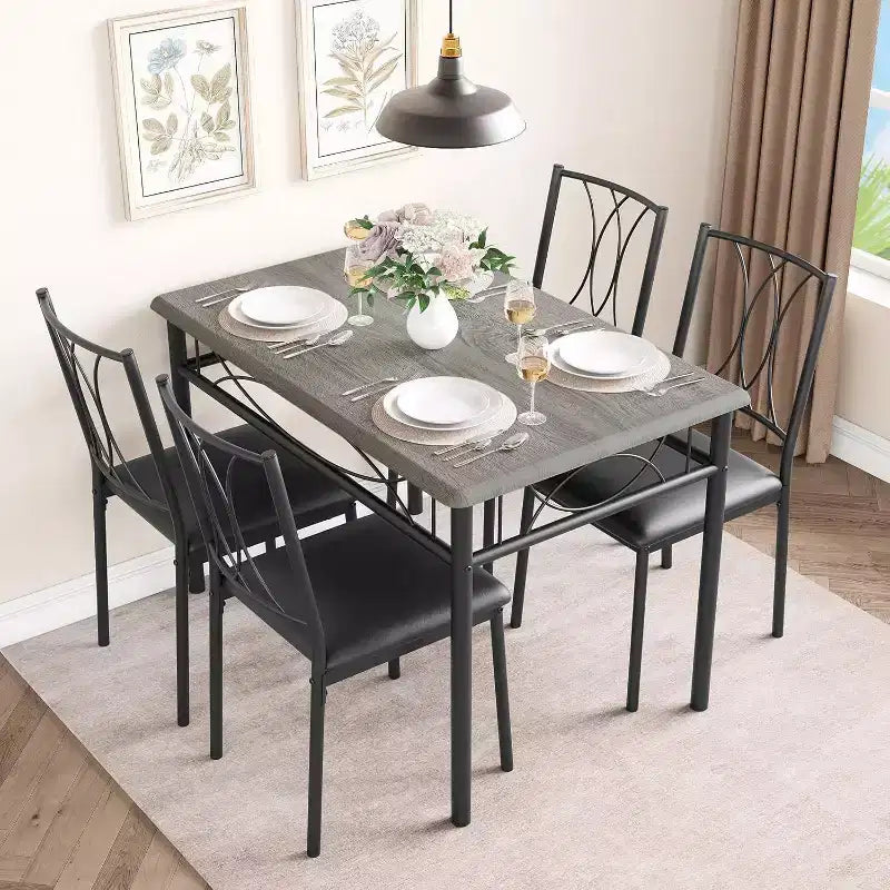 Set da Pranzo per 4 Persone, Tavolo Quadrato da 75cm con Sedie Imbottite, Set Cucina Compatto da 5 Pezzi, Angolo Colazione Facile da Montare per Appartamenti