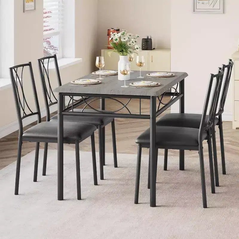 Set da Pranzo per 4 Persone, Tavolo Quadrato da 75cm con Sedie Imbottite, Set Cucina Compatto da 5 Pezzi, Angolo Colazione Facile da Montare per Appartamenti