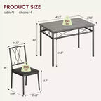 Set da Pranzo per 4 Persone, Tavolo Quadrato da 75cm con Sedie Imbottite, Set Cucina Compatto da 5 Pezzi, Angolo Colazione Facile da Montare per Appartamenti