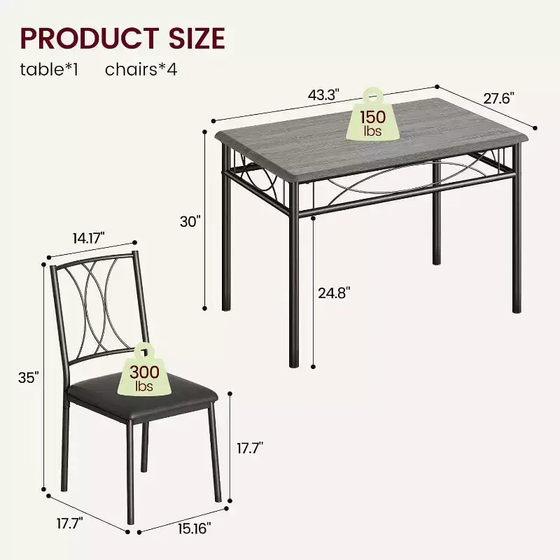 Set da Pranzo per 4 Persone, Tavolo Quadrato da 75cm con Sedie Imbottite, Set Cucina Compatto da 5 Pezzi, Angolo Colazione Facile da Montare per Appartamenti