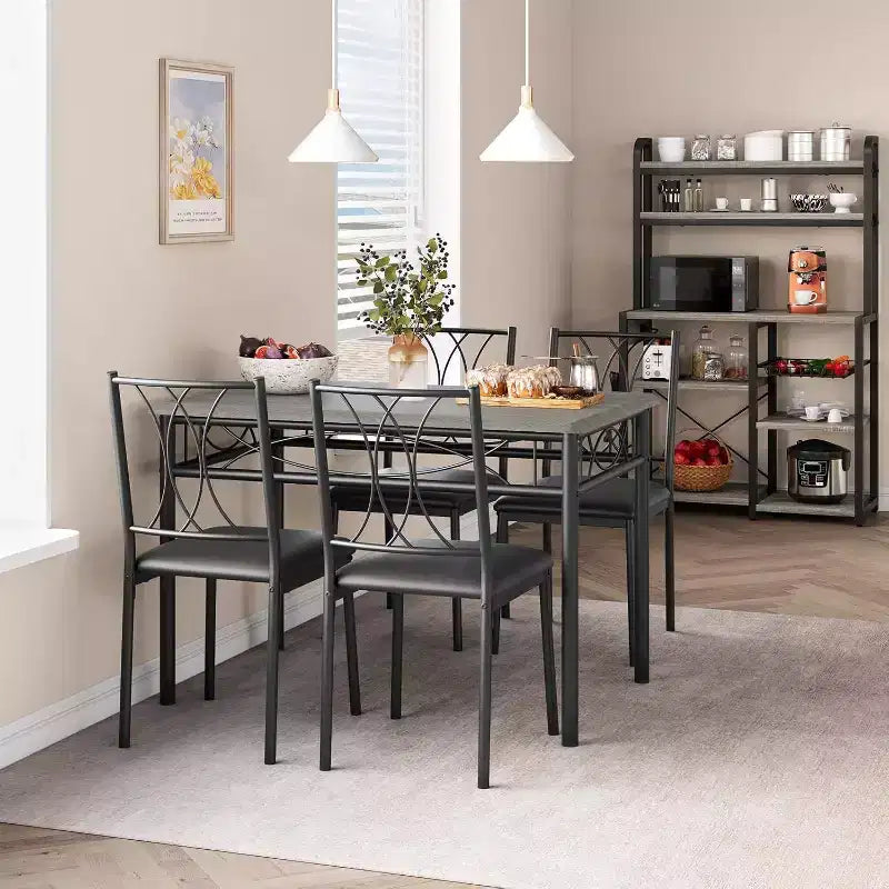Set da Pranzo per 4 Persone, Tavolo Quadrato da 75cm con Sedie Imbottite, Set Cucina Compatto da 5 Pezzi, Angolo Colazione Facile da Montare per Appartamenti