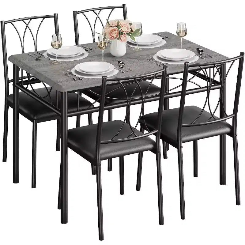 Dining Set for 4, 29.5 Square Table with Cushioned Chairs, Compact 5-Piece Kitchen Set, Easy-to-Assemble Breakfast Nook for Apartments