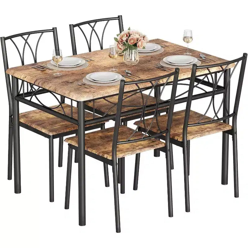 Set da Pranzo per 4 Persone, Tavolo Quadrato da 75cm con Sedie Imbottite, Set Cucina Compatto da 5 Pezzi, Angolo Colazione Facile da Montare per Appartamenti