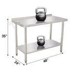 Tavolo da lavoro in acciaio inossidabile NSF 48X24X35 | Doppio strato con bordo dritto