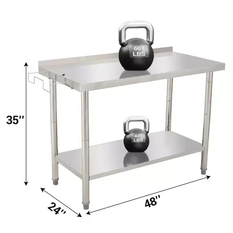 Tavolo da lavoro in acciaio inossidabile NSF 48X24X35 | Doppio strato con bordo dritto
