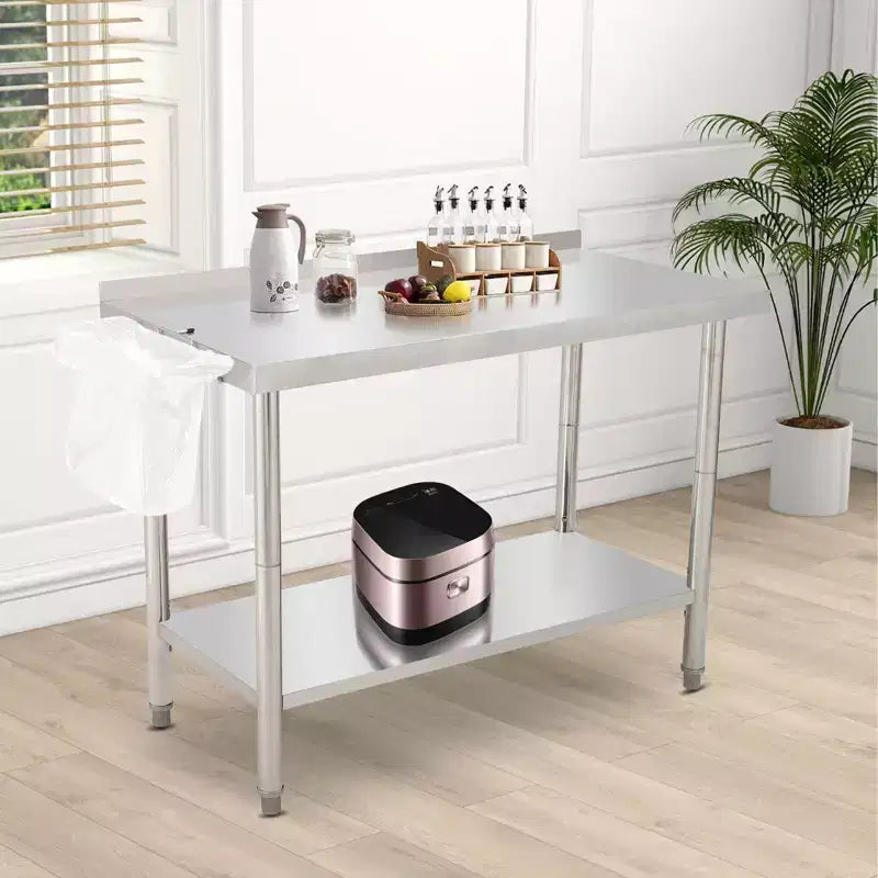 Tavolo da lavoro in acciaio inossidabile NSF 48X24X35 | Doppio strato con bordo dritto
