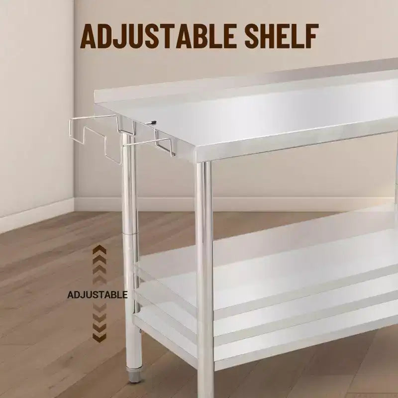 Tavolo da lavoro in acciaio inossidabile NSF 48X24X35 | Doppio strato con bordo dritto