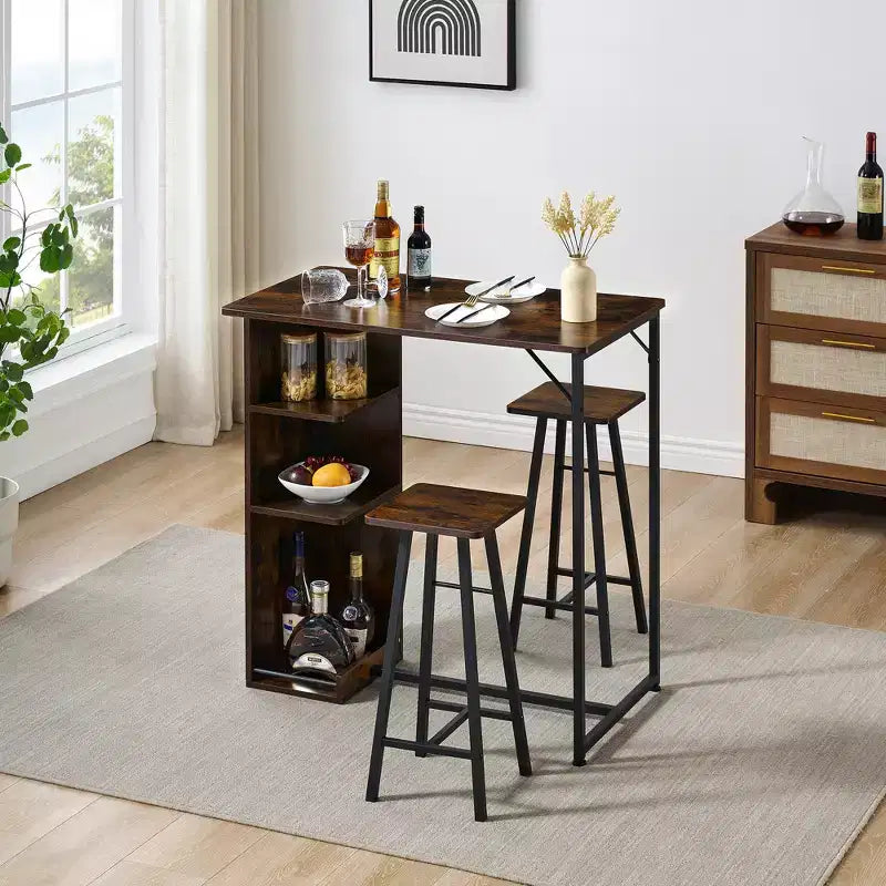 Fulvari Set Tavolo da Bar 3 Pezzi per 2, Tavolo da Cucina con 2 Sgabelli, Set Tavolo e Sedie da Bar Altezza Bancone, Set Tavolo da Pub per Cucina