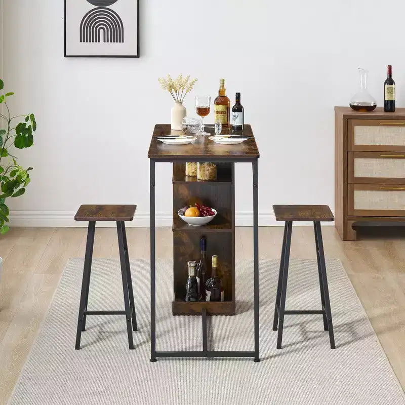 Fulvari Set Tavolo da Bar 3 Pezzi per 2, Tavolo da Cucina con 2 Sgabelli, Set Tavolo e Sedie da Bar Altezza Bancone, Set Tavolo da Pub per Cucina