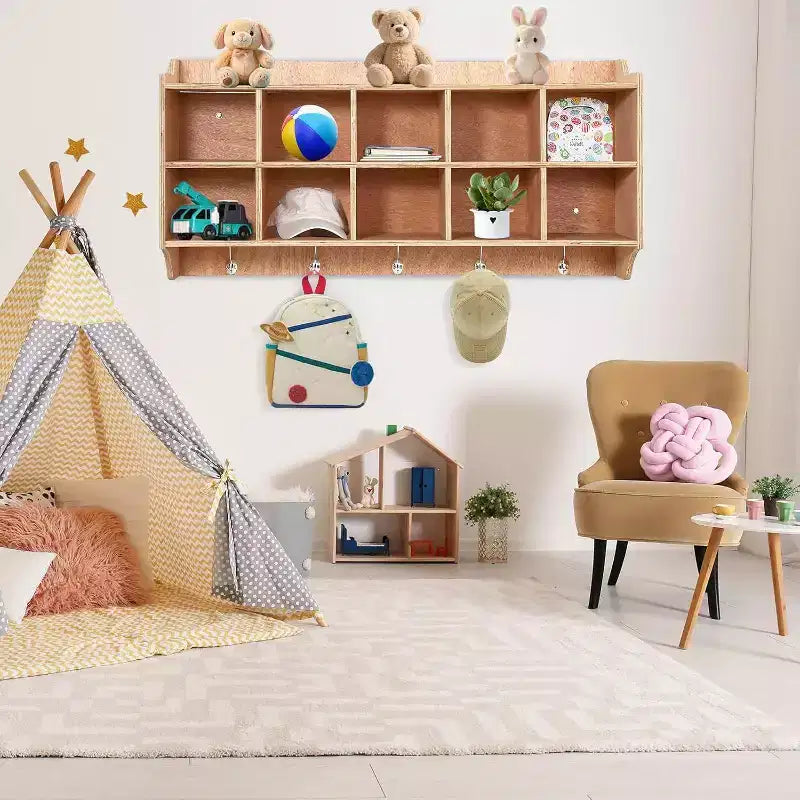 Acekool Guardaroba per Bambini con Scomparti, Organizer Portaoggetti con Ganci, Cesti e Rotelle per Scuola, Ingresso, Mudroom, 5 Sezioni+15 Scomparti