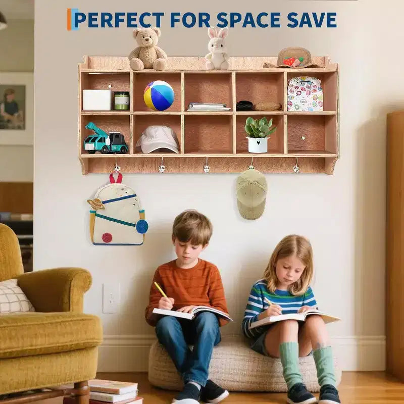 Acekool Guardaroba per Bambini con Scomparti, Organizer Portaoggetti con Ganci, Cesti e Rotelle per Scuola, Ingresso, Mudroom, 5 Sezioni+15 Scomparti