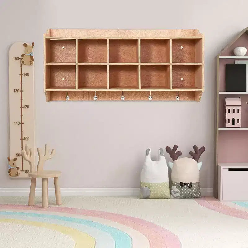 Acekool Guardaroba per Bambini con Scomparti, Organizer Portaoggetti con Ganci, Cesti e Rotelle per Scuola, Ingresso, Mudroom, 5 Sezioni+15 Scomparti