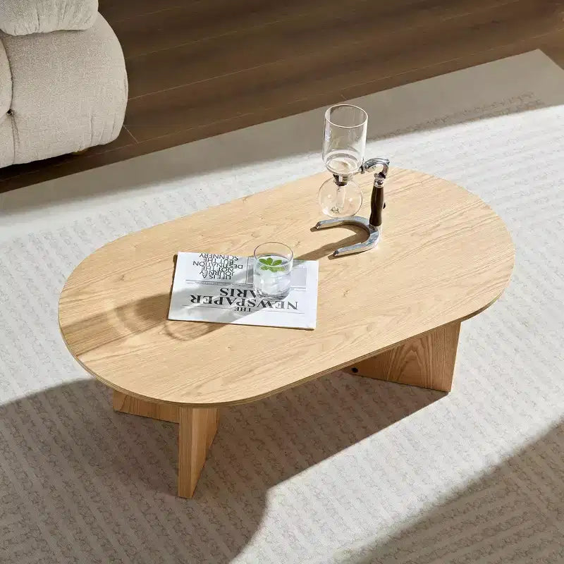 Okak 39L Tavolino da caffè moderno ovale, Tavolino da salotto piccolo con base a piedistallo robusta, Dimensioni salvaspazio per appartamento per soggiorno e camera da letto