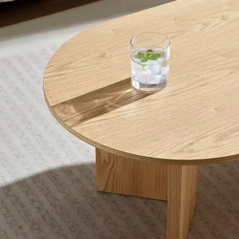 Okak 39L Tavolino da caffè moderno ovale, Tavolino da salotto piccolo con base a piedistallo robusta, Dimensioni salvaspazio per appartamento per soggiorno e camera da letto
