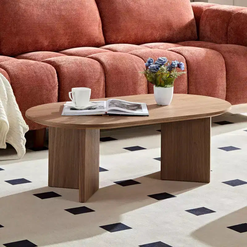 Okak 39L Tavolino da caffè moderno ovale, Tavolino da salotto piccolo con base a piedistallo robusta, Dimensioni salvaspazio per appartamento per soggiorno e camera da letto