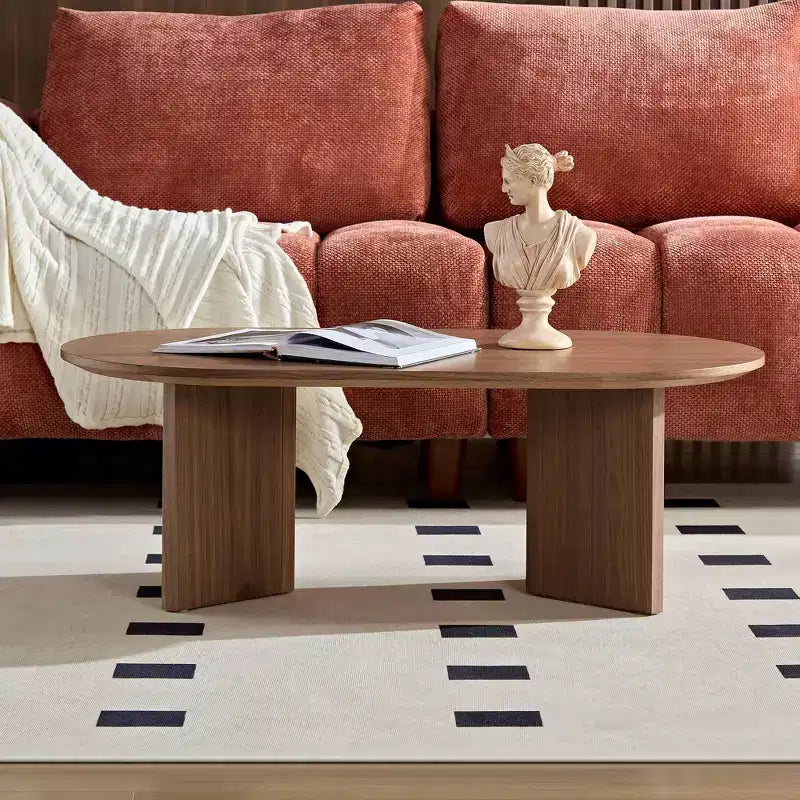 Okak 39L Tavolino da caffè moderno ovale, Tavolino da salotto piccolo con base a piedistallo robusta, Dimensioni salvaspazio per appartamento per soggiorno e camera da letto