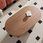 Okak 39L Tavolino da caffè moderno ovale, Tavolino da salotto piccolo con base a piedistallo robusta, Dimensioni salvaspazio per appartamento per soggiorno e camera da letto