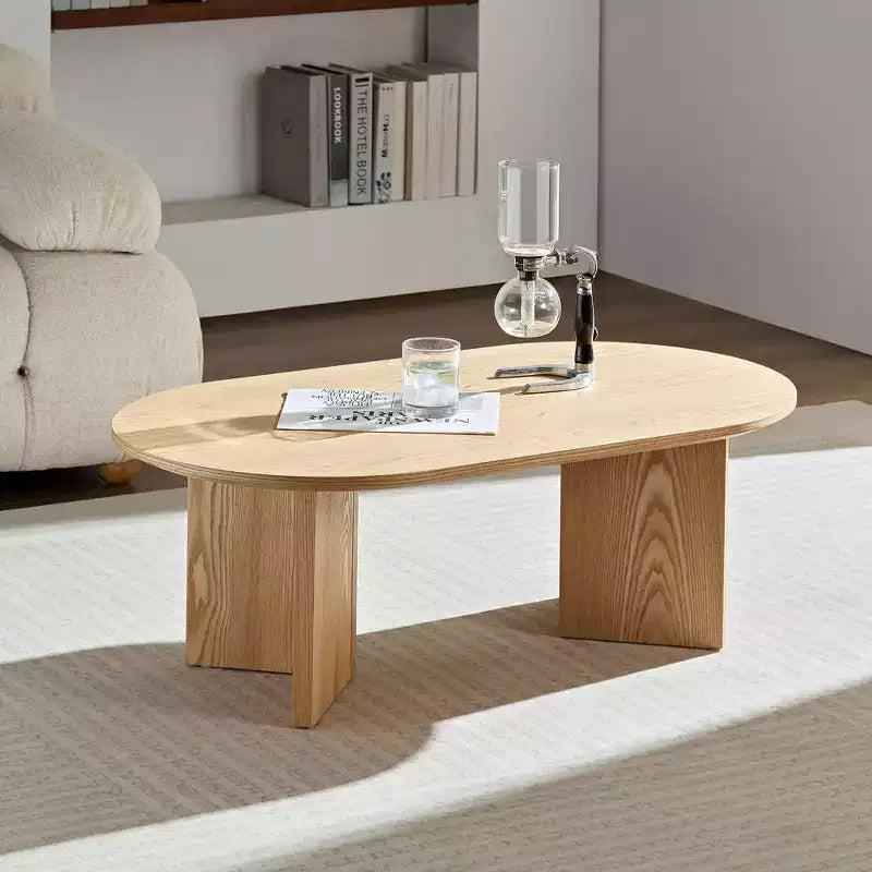 Okak 39L Tavolino da caffè moderno ovale, Tavolino da salotto piccolo con base a piedistallo robusta, Dimensioni salvaspazio per appartamento per soggiorno e camera da letto