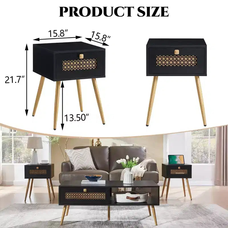 Tavolino da salotto Probe Hues Farmhouse con cassetto, piano impermeabile e design curvo